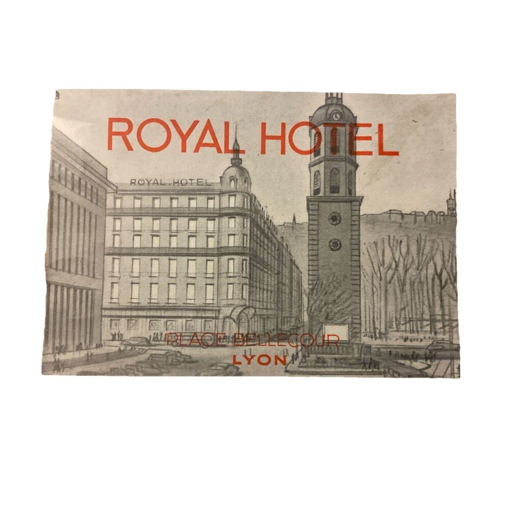Vintage MCM Royal Hotel Place Bellecour Lyon FRANCE  Luggage Label 5.5 x 4"